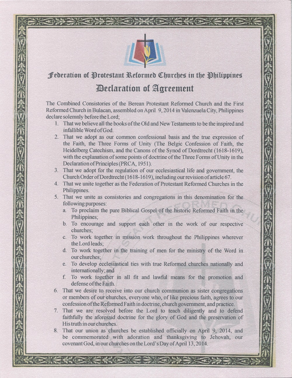 PRCP Declaration of Agreement 9 April 2014